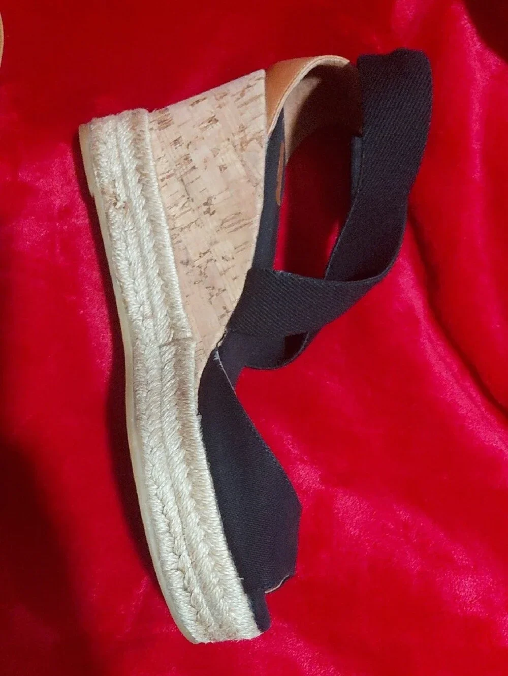 Tory Burch Black and Tan Espadrille Wedge Sandals